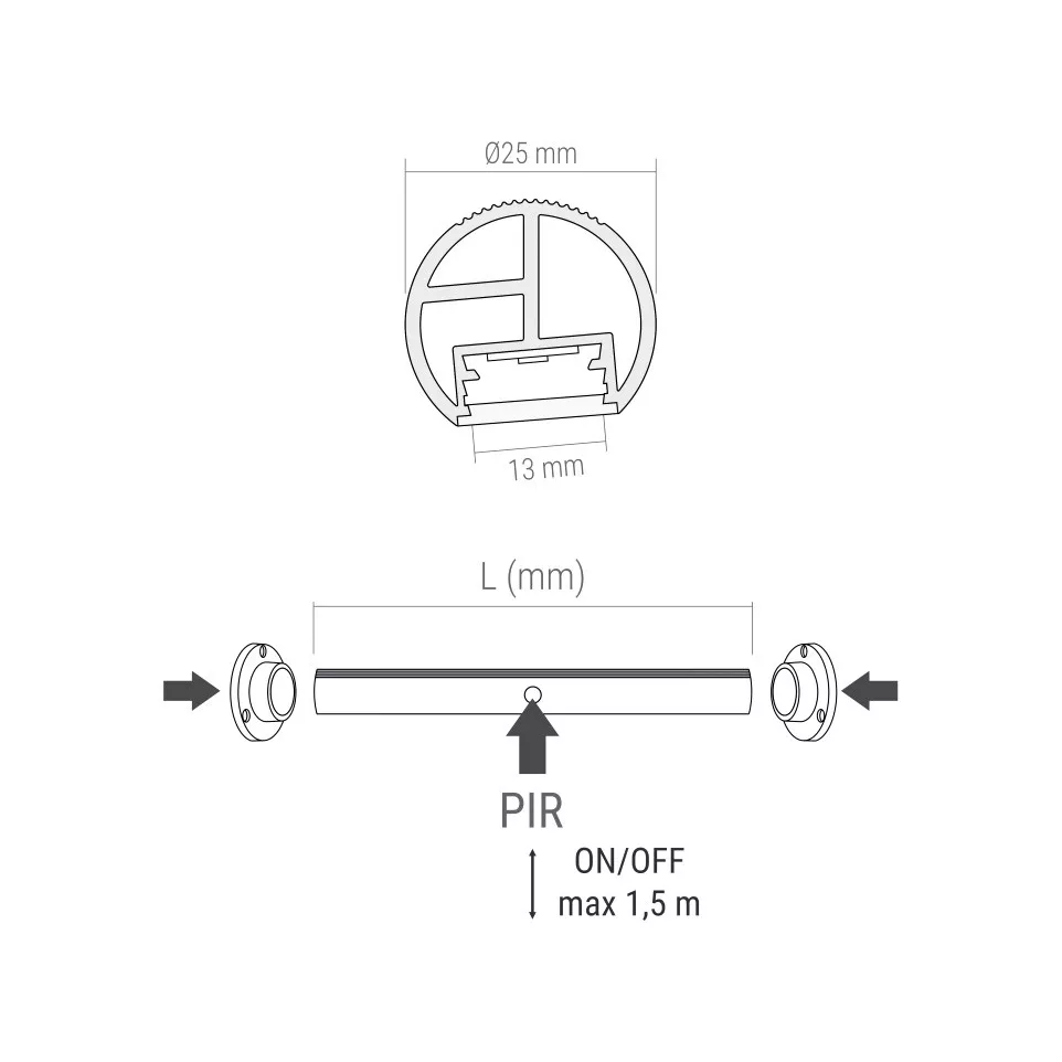 LED Wardrobe Rail Ø25mm with PIR...
