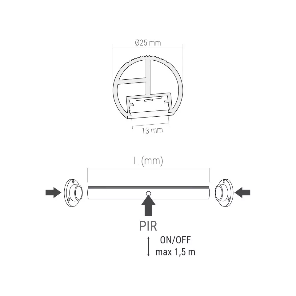 Barre de penderie Railing Ø25mm LED...