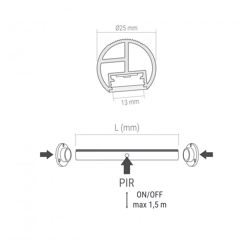 Railing Ø25mm LED garderobe rail met...