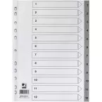 Q-CONNECT tabbladen, A4, PP, 11-gaatsperforatie, met indexblad, set van 1-12, grijs