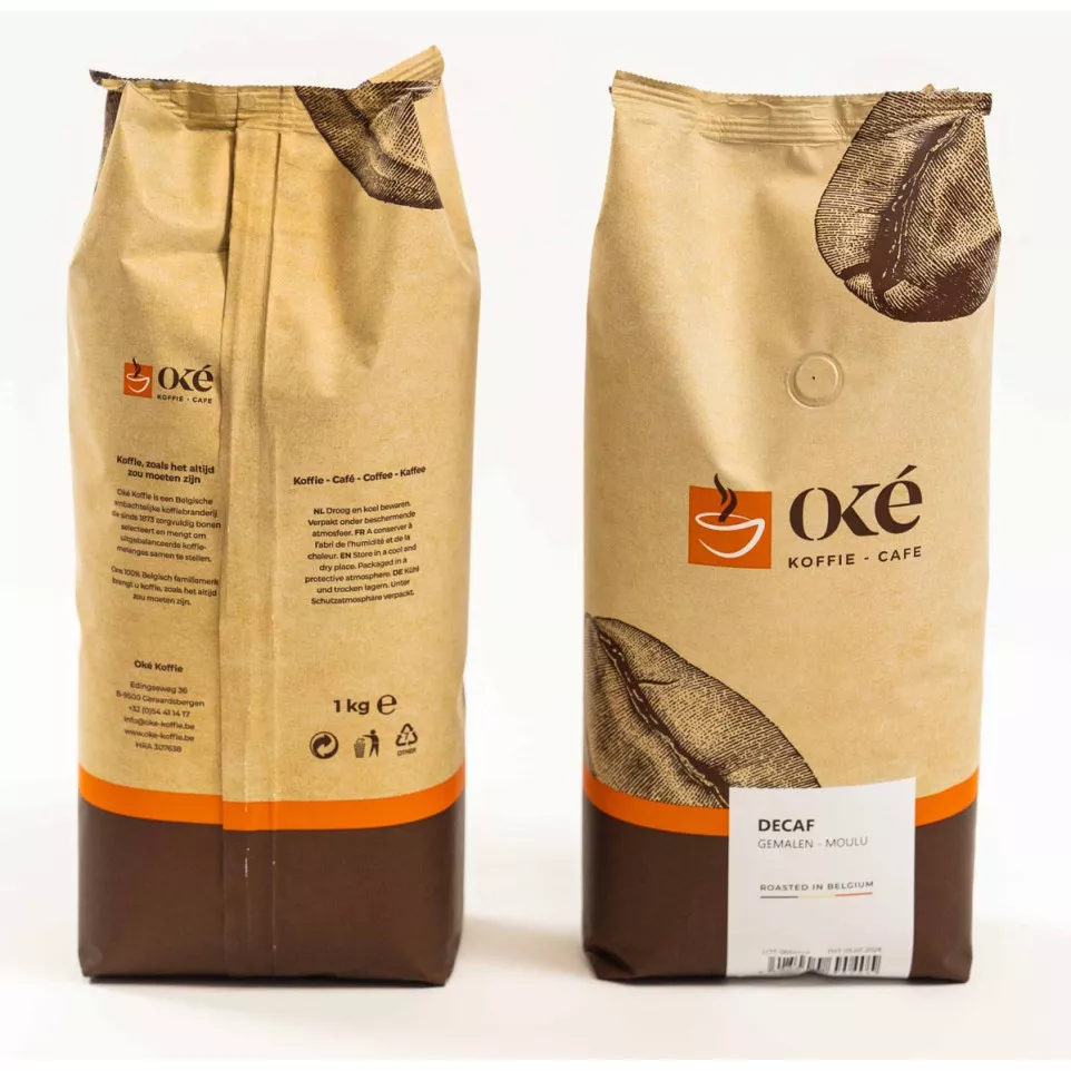 Oké ground coffee decaf 1 kg pack