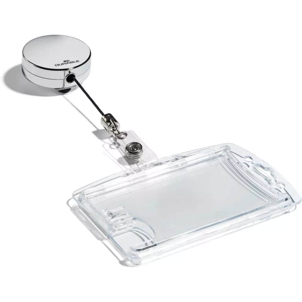 Durable badge reel with snap fastener...