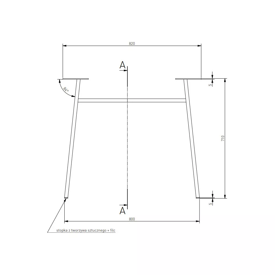 Tafelpoot Industria vorm H 80x20mm...