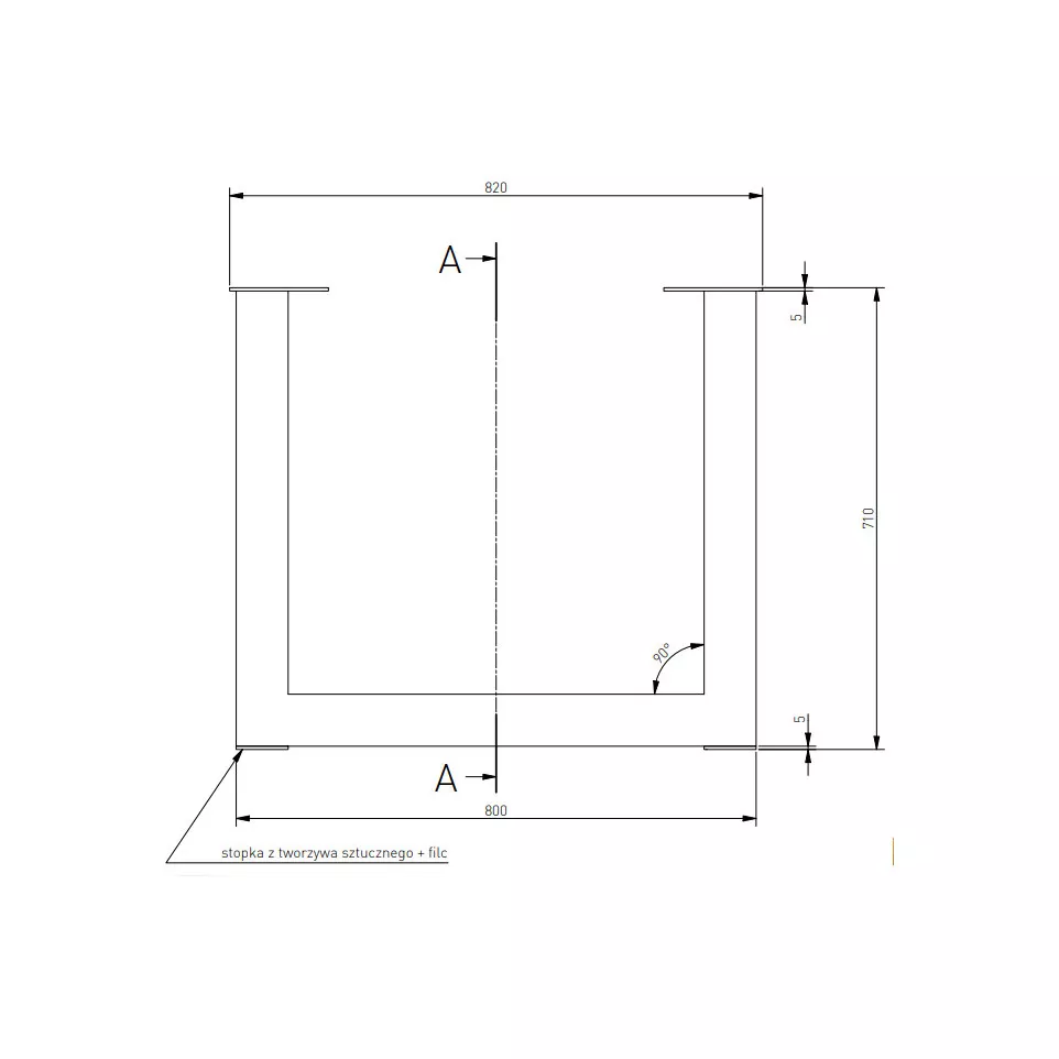 Tafelpoot Industria U-vorm 80x80mm...