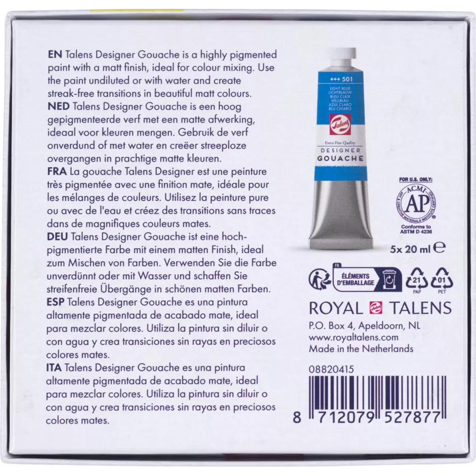 Talens gouache Extra Fine, tube de 20...