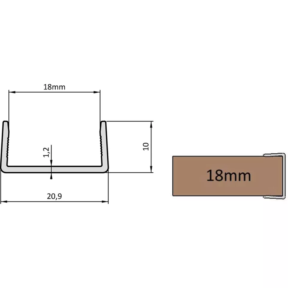 Geanodiseerd aluminium "U" profiel...