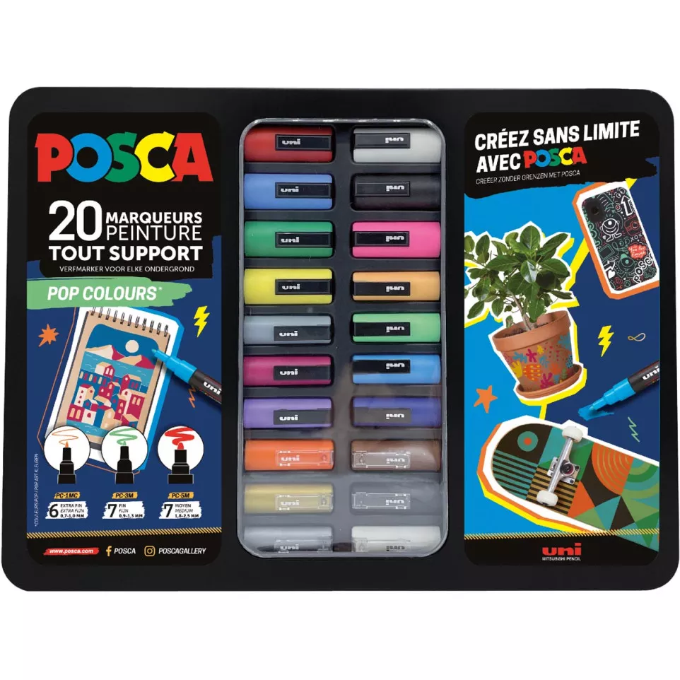 Posca paintmarkers, metalen doos van...