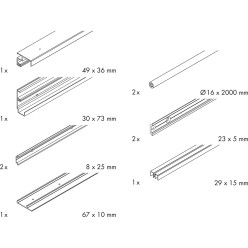 Kit de rails de roulement et de guidage longueur 2,4m Hawa Frontino 40 H FS, type L pour largeur de meuble 2200-2400mm / pce