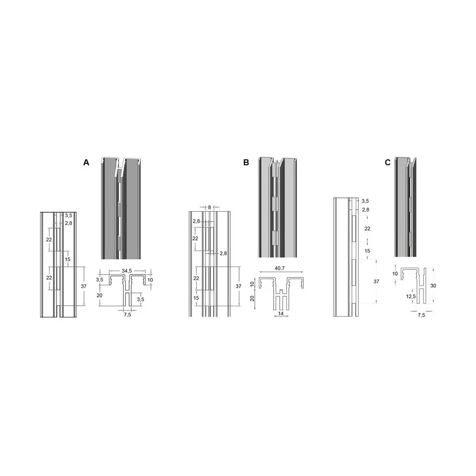 Crémaillère simple LINEAR alu anodisé...