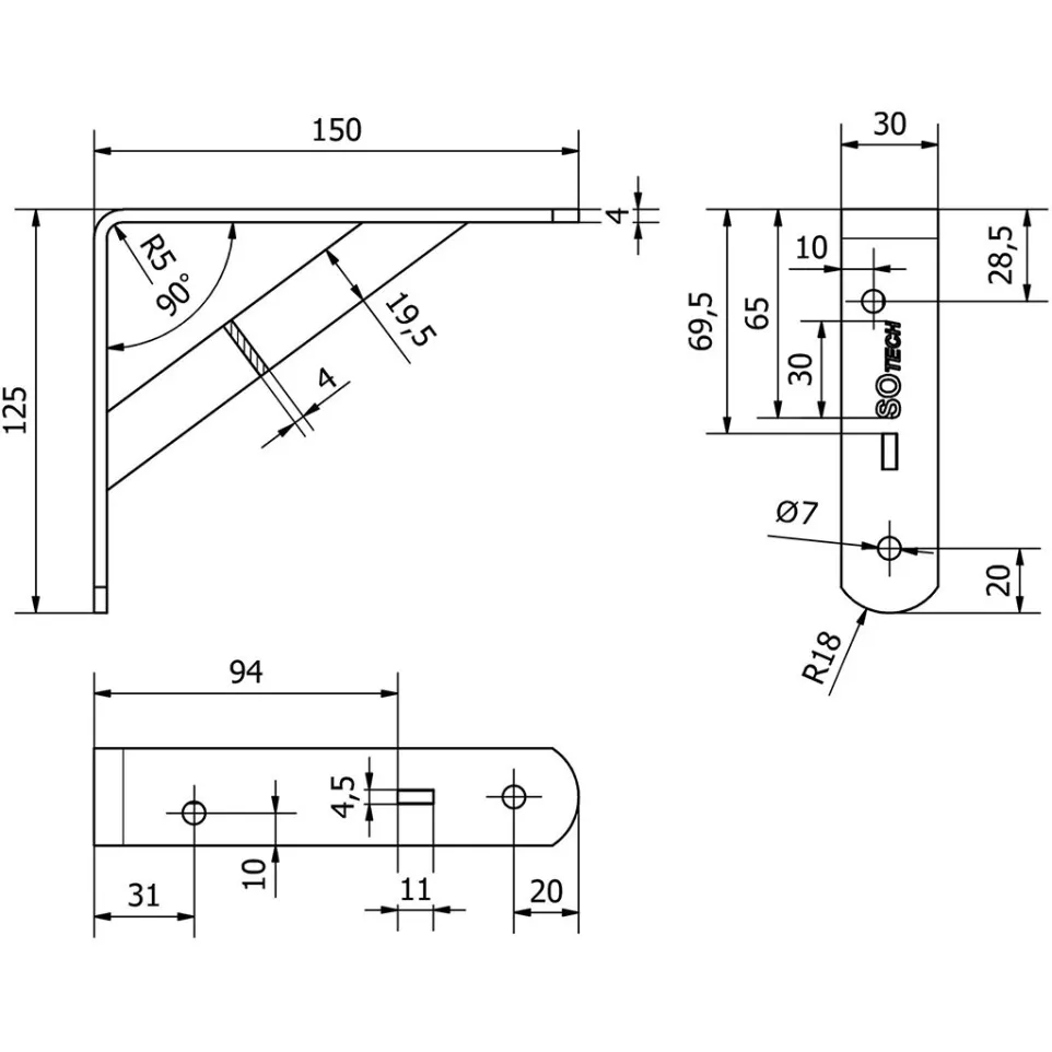 Console renforcée 150x125x30x4mm...