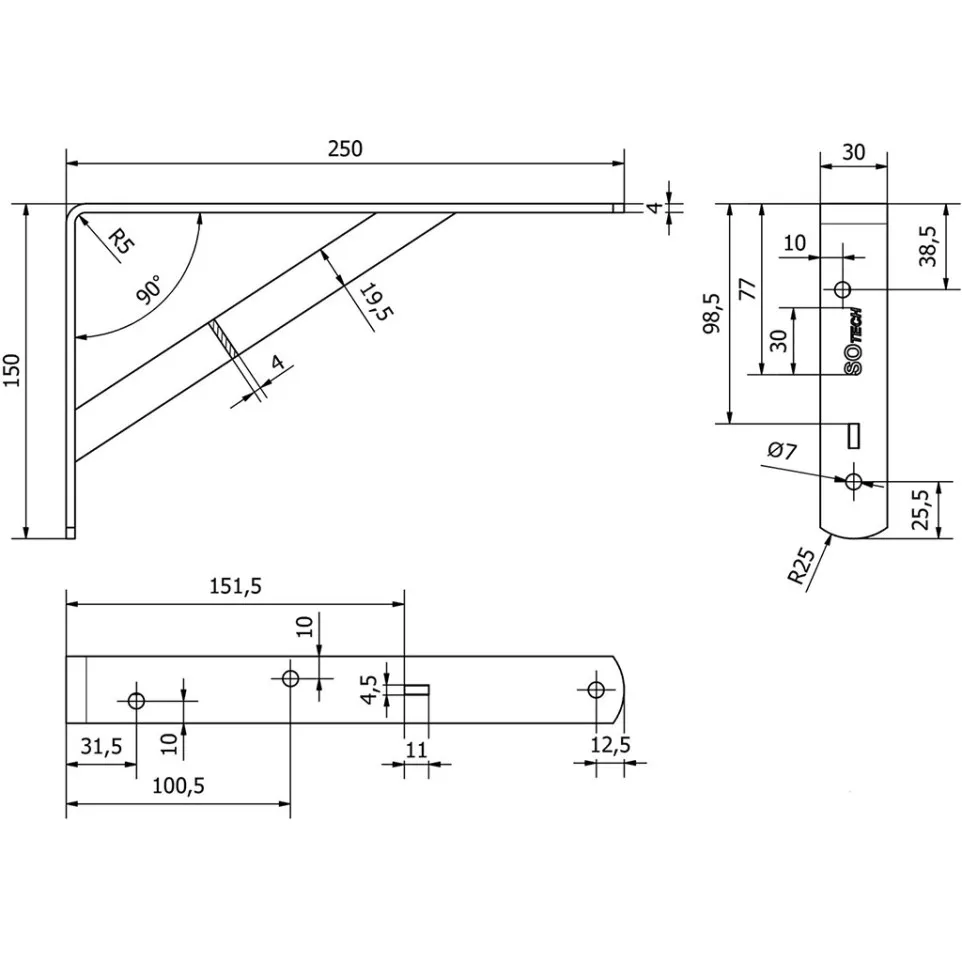 Console renforcée 250x150x30x4mm...