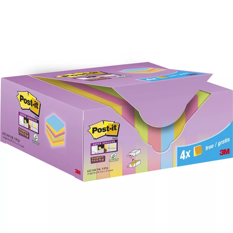 Post-it Super Sticky Notes Color, 90...