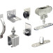 Garniture de roulettes, équerres, supports, butées, guides pour 1 porte lg.max.1,5m, montage avec profil de guidage inférieur U 