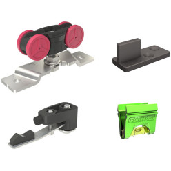 Garniture de roulettes avec plaques à suspension transversale, arrêts et guide pour coulissant Mantion SAF-EVO 10-80 10 à 80kg /