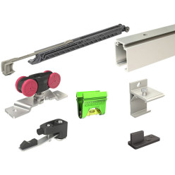 Kit complet ferrure coulissante SAF-EVO, largeur de porte max.1,5m, max.61 à 80kg par porte / pce