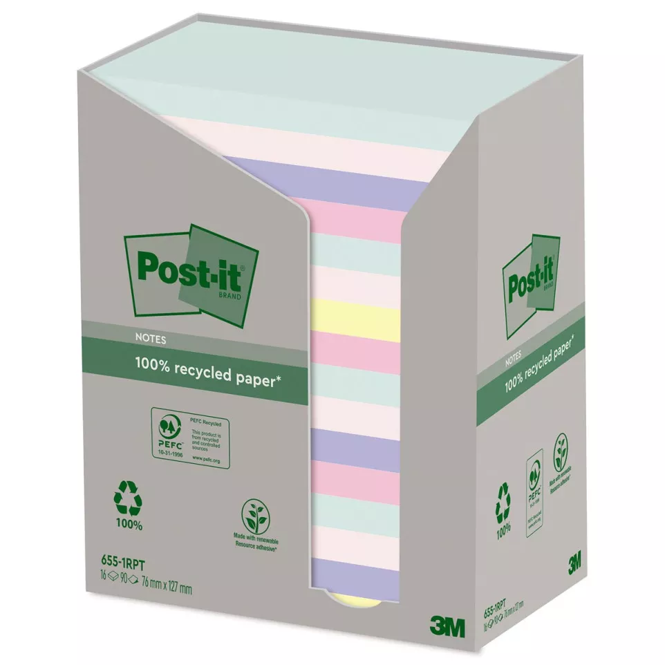 Post-it Recycled Notes, 76 x 127 mm,...