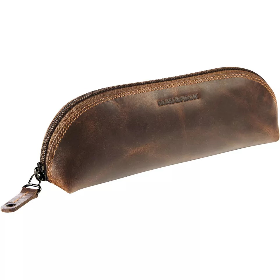 Maverick Brown Oval Leather Pencil Case