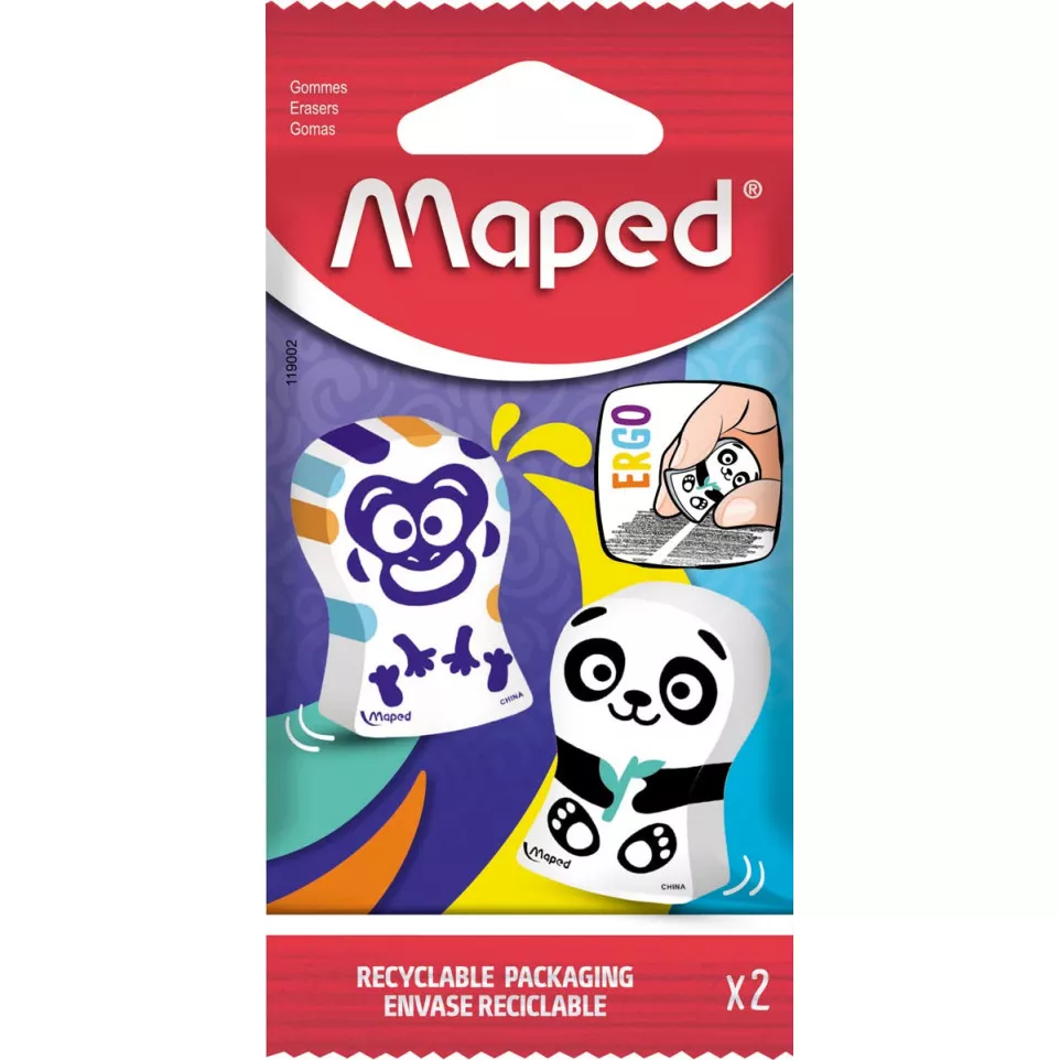 Maped gomme Ergo Fun, blister de 2...