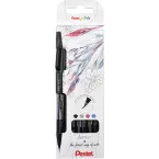Pentel brushpen Artist, kartonnen etui met 4 stuks: zwart, grijs, turkoois en roze