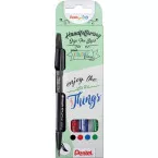 Pentel Touch Sign Pen Brush Tip Marker Cardboard Case 4 Colors: Black, Blue, Red, Green