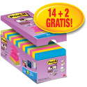 Post-it Super Sticky Z-notes, 90 vel, ft 76 x 76 mm, doos van 14 + 2 gratis, geassorteerde kleuren