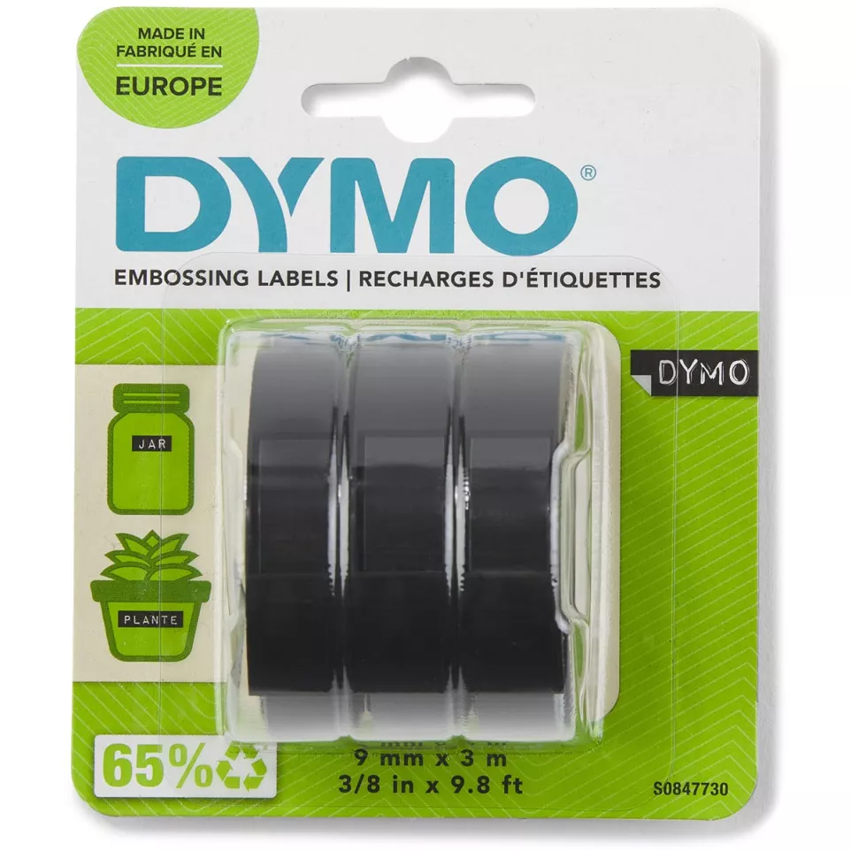 Dymo D3 tape 9 mm, wit op zwart,...