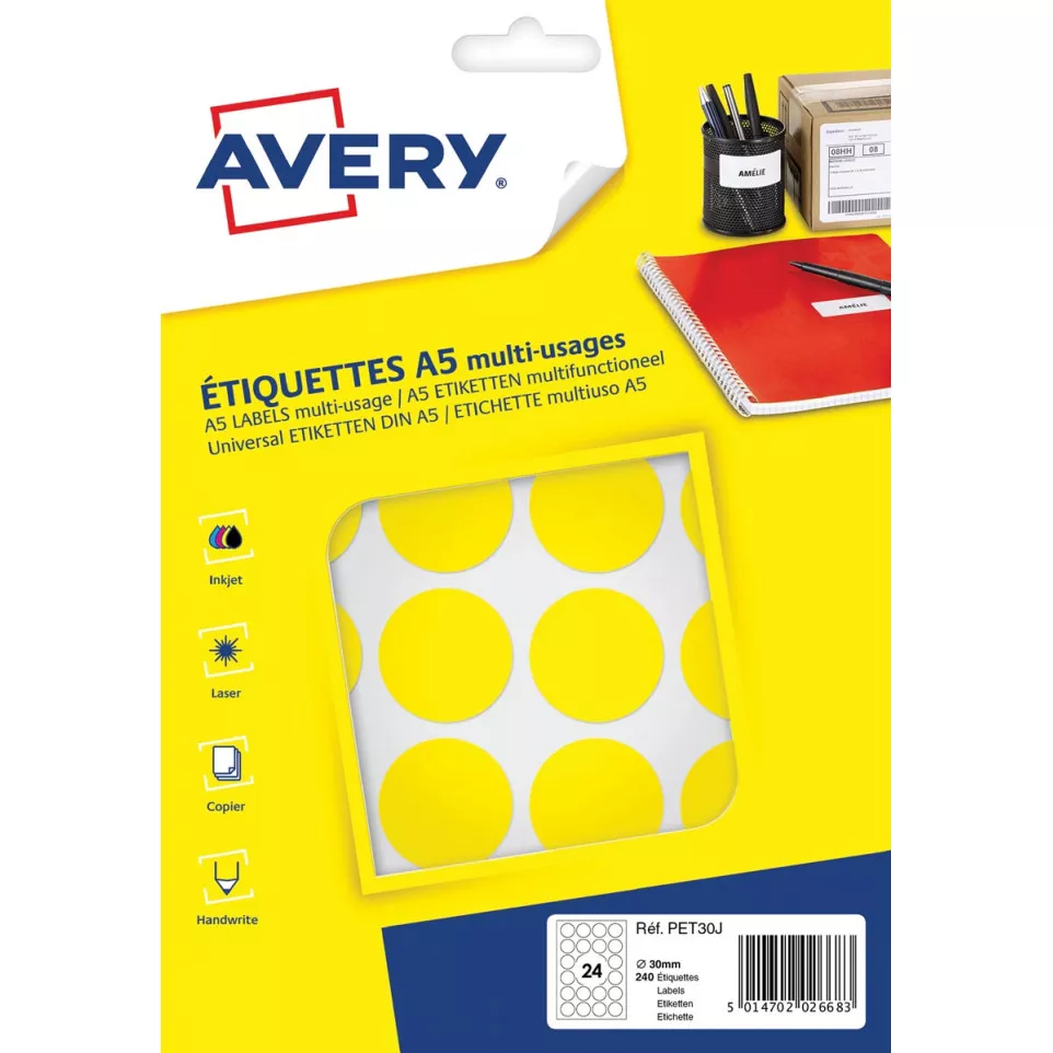 Avery PET30J Yellow Marking Dots,...
