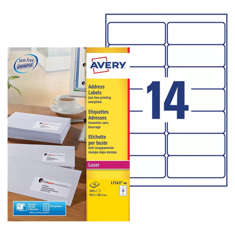 Avery L7163, Adresetiketten, Laser,...