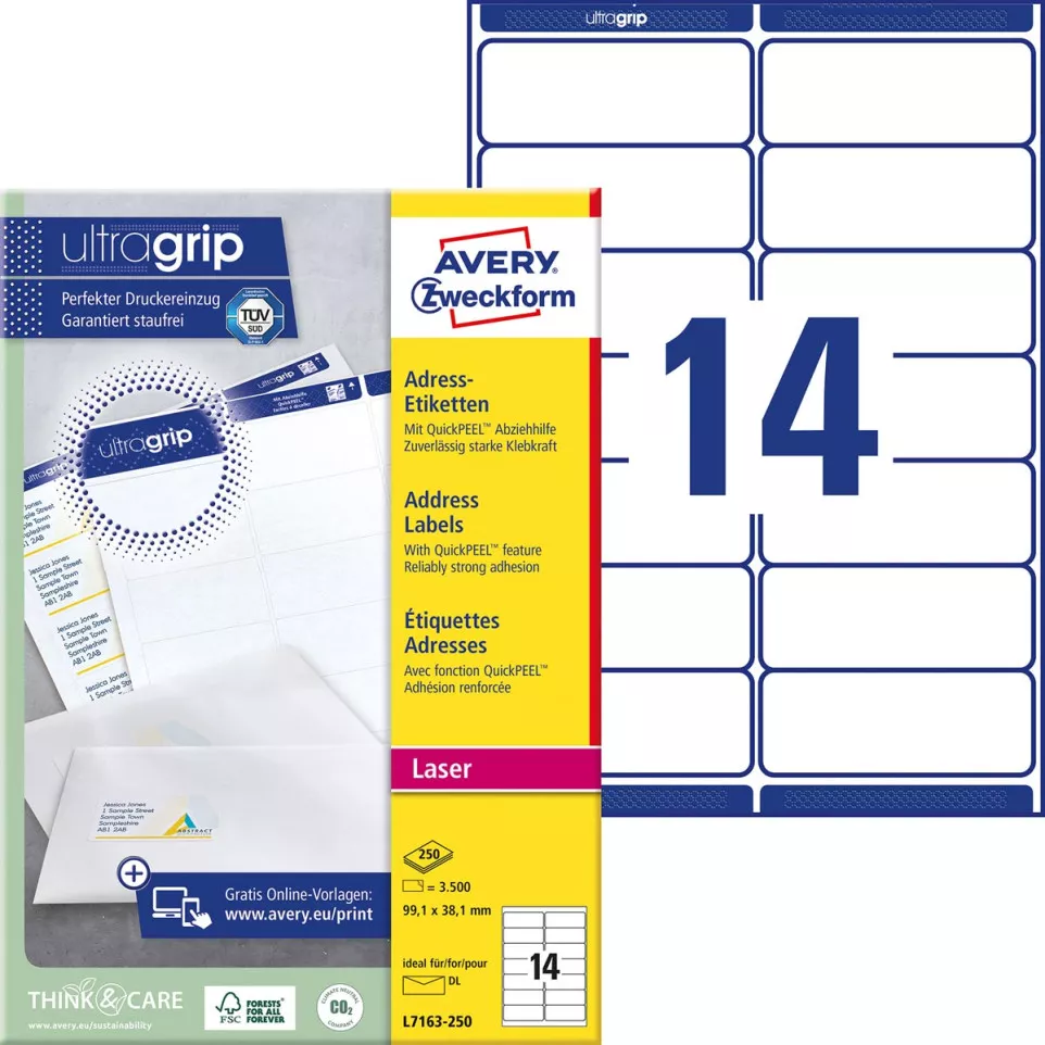 Avery L7163, Adresetiketten, Laser,...