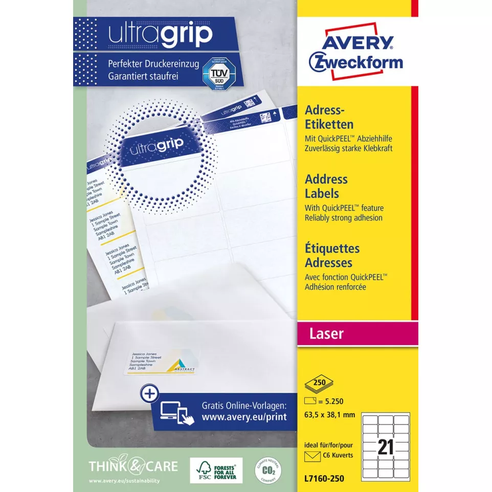 Avery L7160, Adresetiketten, Laser,...