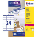 Avery L7159, Etiquettes adresses, Laser, Ultragrip, blanches, 250 pages, 24 per page, 63,5 x 33,9 mm