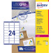 Avery L7159, Adresetiketten, Laser, Ultragrip, wit, 250 vellen, 24 per vel, 63,5 x 33,9 mm