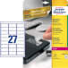 Avery bestendige veiligheidsetiketten, ft 63,5 x 29,6 mm, 540 stuks, 27 per vel, doos van 20 vel