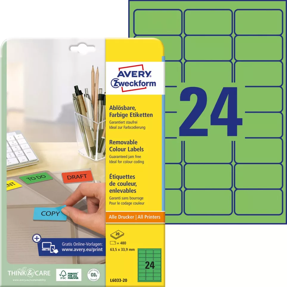 Avery afneembare gekleurde etiketten...
