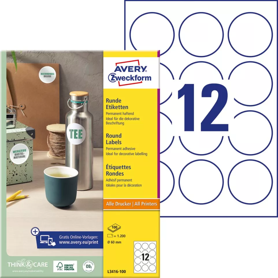 Avery Zweckform Round Labels, 60 mm,...