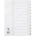 Q-CONNECT tabbladen, A4, PP, 11-gaatsperforatie, met indexblad, set van 1-12, wit