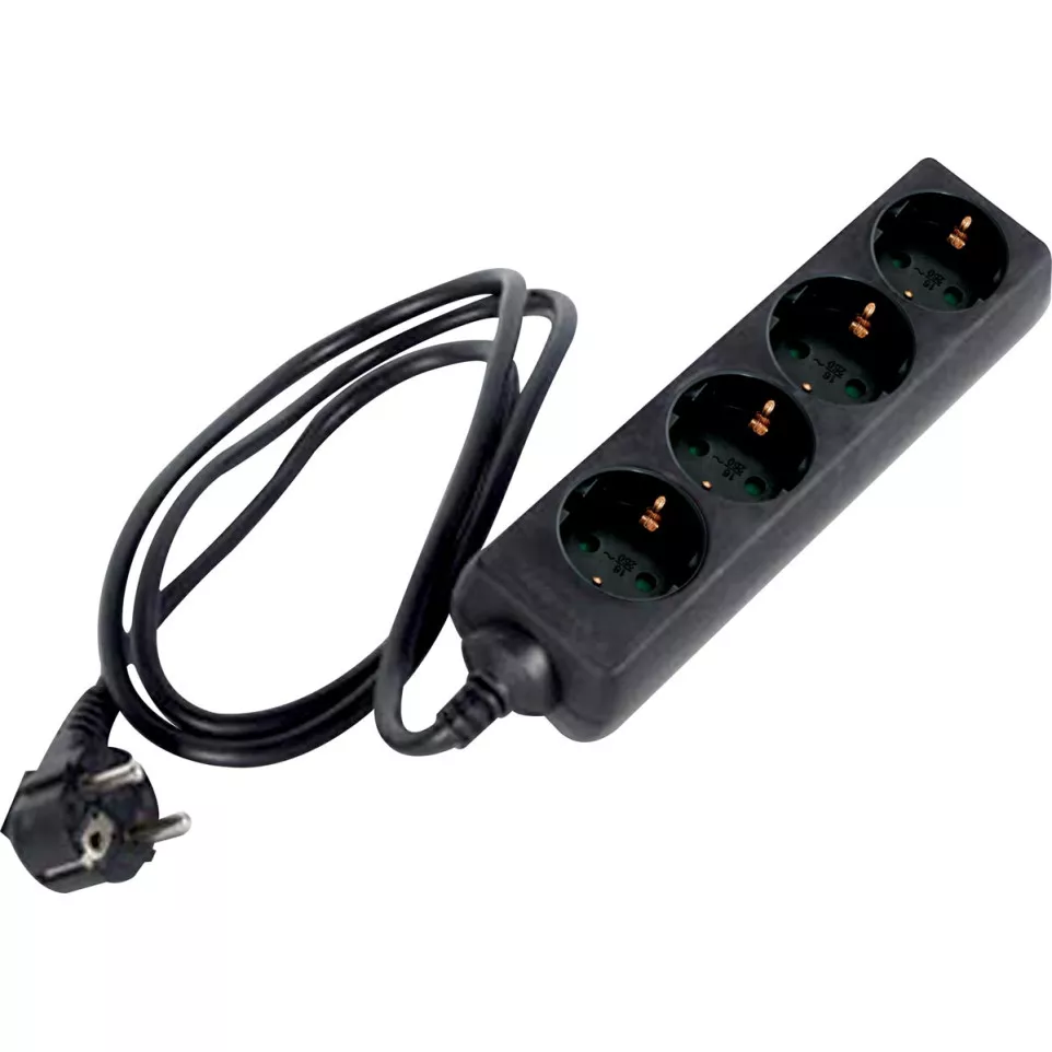 Perel socket with 4 outlets, black,...