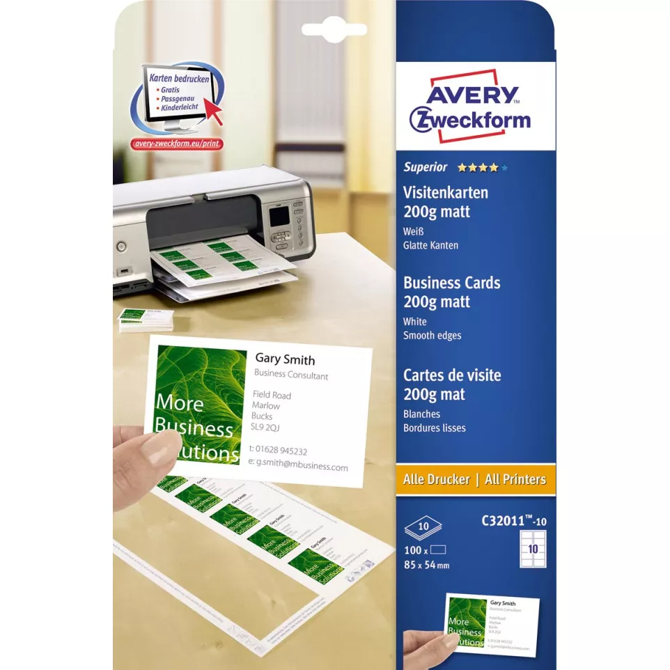 Avery visitekaarten 200 g/m², Ft 85 x...