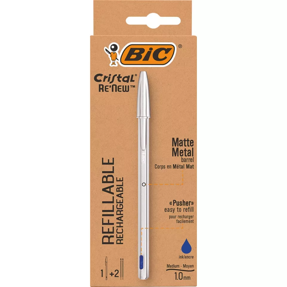 Bic balpen Cristal Re-new, zilveren...
