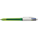 BIC 4 Colours Fluo Ballpoint Pen, Medium Point, 3 Classic Ink Colors and 1 Fluorescent Yellow Highlighter