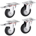 Set van 4 rubberen wielen Ø 125mm (zwenk + rem) / pce