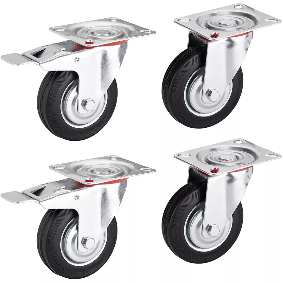 Set of 4 Rubber Swivel Casters with...
