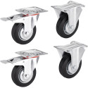 Set of 4 Rubber Casters Ø 125mm (Fixed + Braked) / pc