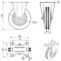 Set of 4 Rubber Casters Ø 125mm (Fixed + Braked) / pc