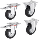 Set of 4 Rubber Wheels 100mm (Fixed and Braked) / pc