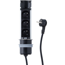 Prise à encastrer Push-UP Ø60mm 3 prises + USB A + USB C inox / pce