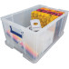 Bankers Box opbergdoos 70 liter, transparant met blauwe handvaten, per stuk verpakt in karton