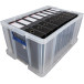 Bankers Box opbergdoos 70 liter, transparant met blauwe handvaten, per stuk verpakt in karton