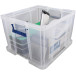 Bankers Box opbergdoos 48 liter, transparant met blauwe handvaten, per stuk verpakt in karton