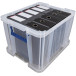 Bankers Box opbergdoos 36 liter, transparant met blauwe handvaten, set van 3 stuks verpakt in karton
